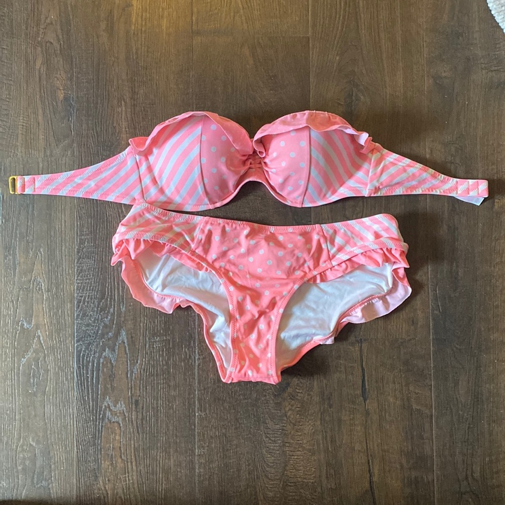 Victorias Secret pink polka dot strapless bathing suit